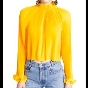 Tibi Pleated Cropped Ruffle Top in Sunray Yellow Orange size Large
